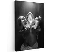 MuchoWow© Impression sur Toile Photo Peinture 40x60 cm Tableau Decoration Murale Chambre Salon Maison Deco Cuisine Erotique - Femme - Ange - Plumes - Portrait - Noir et blanc