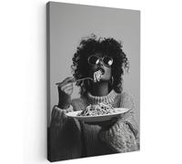 MuchoWow© Impression sur Toile Photo Peinture 40x60 cm Tableau Decoration Murale Chambre Salon Maison Deco Cuisine Femme - Pâtes - Noir - Blanc