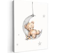 MuchoWow© Impression sur Toile Photo Peinture 50x70 cm Tableau Decoration Murale Affiche Originale File Garcon Ours - Lune - Etoiles - Enfants - Chambre enfant - Bébé - Aquarelle