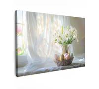 MuchoWow© Impression sur Toile Photo Peinture 60x40 cm Tableau Decoration Murale Chambre Salon Maison Deco Cuisine Vase - Œufs - Fleurs