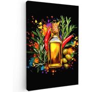 MuchoWow© Impression sur Toile Photo Peinture 60x90 cm Tableau Decoration Murale Chambre Salon Maison Deco Cuisine Huile d'olive - Graffiti - Poivre - Olives - Moderne