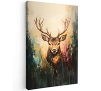 MuchoWow© Impression sur Toile Photo Peinture 60x90 cm Tableau Decoration Murale Chambre Salon Maison Deco Cuisine Cerf - Teint - Bois - Marron