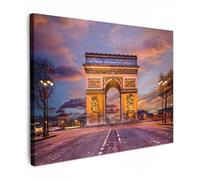 MuchoWow© Impression sur Toile Photo Peinture 70x50 cm Tableau Decoration Murale Chambre Salon Maison Deco Cuisine Paris - Arc de Triomphe - Coucher de soleil - Ville