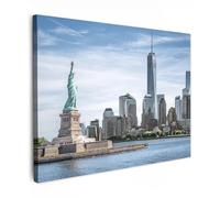 MuchoWow© Impression sur Toile Photo Peinture 70x50 cm Tableau Decoration Murale Chambre Salon Maison Deco Cuisine New York - Statue de la Liberté - Fleuve Hudson