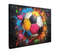 MuchoWow© Impression sur Toile Photo Peinture 70x50 cm Tableau Decoration Murale Chambre Salon Maison Deco Cuisine Graffiti - Football - Mur - Street art - Sport - Banksy