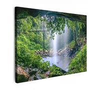 MuchoWow© Impression sur Toile Photo Peinture 70x50 cm Tableau Decoration Murale Chambre Salon Maison Deco Cuisine Jungle - Forêt tropicale - Eau - Cascade - Plantes