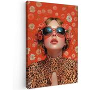 MuchoWow© Impression sur Toile Photo Peinture 80x120 cm Tableau Decoration Murale Chambre Salon Maison Deco Cuisine Femme - Coloré - Imprimé animal - Fleurs