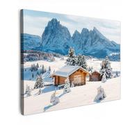 MuchoWow© Impression sur Toile Photo Peinture 80x60 cm Tableau Decoration Murale Chambre Salon Maison Deco Cuisine Hiver - Chalet - Montagne - Vue - Neige