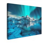 MuchoWow© Impression sur Toile Photo Peinture 80x60 cm Tableau Decoration Murale Chambre Salon Maison Deco Cuisine Aurore boréale - Glace - Neige - Norvège - Bleu - Montagnes