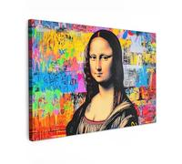 MuchoWow© Impression sur Toile Photo Peinture 90x60 cm Tableau Decoration Murale Chambre Salon Maison Deco Cuisine Graffiti - Néon - Mona Lisa - Art - Da Vinci