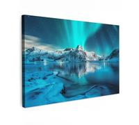 MuchoWow© Impression sur Toile Photo Peinture 90x60 cm Tableau Decoration Murale Chambre Salon Maison Deco Cuisine Aurore boréale - Glace - Neige - Norvège - Bleu - Montagnes