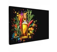 MuchoWow© Impression sur Toile Photo Peinture 90x60 cm Tableau Decoration Murale Chambre Salon Maison Deco Cuisine Huile d'olive - Graffiti - Poivre - Olives - Moderne