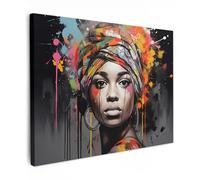 MuchoWow© Impression sur Toile Photo Peinture Tableau Decoration Murale | 40x30 cm - Chambre Salon Maison Deco Cuisine Femme - Foulard - Graffiti - Noir