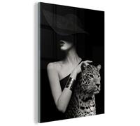 MuchoWow© Impression sur Verre Décoration Salon Moderne Tableau | 30x40 cm - pour Chambre Audessus du Lit Déco Intérieure Cadeau Femme - Léopard - Luxe - Noir - Blanc - Animal