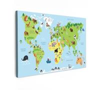 MuchoWow© Impressions sur Toile 120x80 cm Deco Tableau Murale Decoration Salon Peinture Tableaux Chambre Toiles Maison une Carte du monde Enfant - Animaux - Bleu - Vert