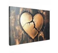 MuchoWow© Impressions sur Toile 120x80 cm Deco Tableau Murale Decoration Salon Peinture Tableaux Chambre Toiles Maison Coeur - Or - Bois - Amour