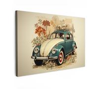 MuchoWow© Impressions sur Toile 120x80 cm Deco Tableau Murale Decoration Salon Peinture Tableaux Chambre Toiles Maison Vintage - Voiture - Plantes - Bleu - Lumière