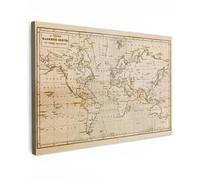 MuchoWow© Impressions sur Toile 120x80 cm Deco Tableau Murale Decoration Salon Peinture Tableaux Chambre Toiles Maison une Carte du monde originale - Vintage - Marron - Pédagogique