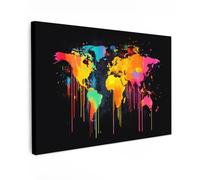 MuchoWow© Impressions sur Toile 120x80 cm Deco Tableau Murale Decoration Salon Peinture Tableaux Chambre Toiles Maison Carte du monde - Peinture - Coloré - Graffiti - Monde