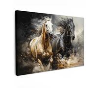 MuchoWow© Impressions sur Toile 120x80 cm Deco Tableau Murale Decoration Salon Peinture Tableaux Chambre Toiles Maison Chevaux - Noirs - Blancs - Animaux