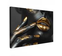 MuchoWow© Impressions sur Toile 120x80 cm Deco Tableau Murale Decoration Salon Peinture Tableaux Chambre Toiles Maison Or - Lèvres - Portrait - Abstrait - Luxe