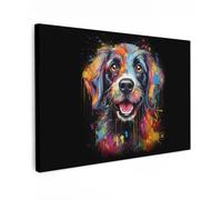 MuchoWow© Impressions sur Toile 30x20 cm Deco Tableau Murale Decoration Salon Peinture Tableaux Chambre Toiles Maison Graffiti - Chien - Noir - Couleurs - Banksy