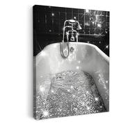 MuchoWow© Impressions sur Toile 30x40 cm Deco Tableau Murale Decoration Salon Peinture Tableaux Chambre Toiles Maison Bain - Salle de bain - Paillettes - Noir et blanc