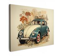 MuchoWow© Impressions sur Toile 40x30 cm Deco Tableau Murale Decoration Salon Peinture Tableaux Chambre Toiles Maison Vintage - Voiture - Plantes - Bleu - Lumière
