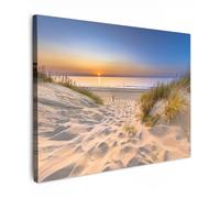 MuchoWow© Impressions sur Toile 40x30 cm Deco Tableau Murale Decoration Salon Peinture Tableaux Chambre Toiles Maison Dune - Coucher de soleil - Horizon - Plage - Herbe
