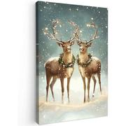 MuchoWow© Impressions sur Toile 40x60 cm Deco Tableau Murale Cadeau Noel Decoration Salon Peinture Tableaux Chambre Toiles Maison Magie de Noël - Forêt d'hiver - Renne