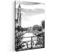 MuchoWow© Impressions sur Toile 40x60 cm Deco Tableau Murale Decoration Salon Peinture Tableaux Chambre Toiles Maison Amsterdam - Canal - Ville - Noir et blanc