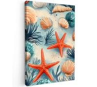 MuchoWow© Impressions sur Toile 40x60 cm Deco Tableau Murale Decoration Salon Peinture Tableaux Chambre Toiles Maison Étoiles De Mer - Coquillages - Illustration - Sable