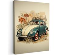 MuchoWow© Impressions sur Toile 50x70 cm Deco Tableau Murale Decoration Salon Peinture Tableaux Chambre Toiles Maison Vintage - Voiture - Plantes - Bleu - Lumière