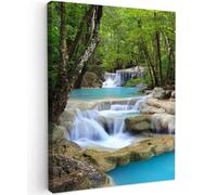 MuchoWow© Impressions sur Toile 50x70 cm Deco Tableau Murale Decoration Salon Peinture Tableaux Chambre Toiles Maison Cascade - Nature - Forêt - Rivière - Bleu - Vert