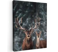 MuchoWow© Impressions sur Toile 50x70 cm Deco Tableau Murale Decoration Salon Peinture Tableaux Chambre Toiles Maison Cerf - Animaux - Hiver - Bois - Neige - Nature