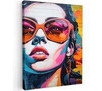 MuchoWow© Impressions sur Toile 50x70 cm Deco Tableau Murale Decoration Salon Peinture Tableaux Chambre Toiles Maison Femme - Lunettes - Couleurs - Graffiti