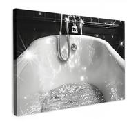 MuchoWow© Impressions sur Toile 60x40 cm Deco Tableau Murale Decoration Salon Peinture Tableaux Chambre Toiles Maison Bain - Salle de bain - Paillettes - Noir et blanc