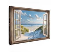 MuchoWow© Impressions sur Toile 60x40 cm Deco Tableau Murale Decoration Salon Peinture Tableaux Chambre Toiles Maison Transparent - Plage - Fenêtre - Dunes - Mer