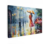 MuchoWow© Impressions sur Toile 60x40 cm Deco Tableau Murale Decoration Salon Peinture Tableaux Chambre Toiles Maison Peinture à l'huile - Parapluie - Femme - Rue - Art