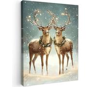 MuchoWow© Impressions sur Toile 60x80 cm Deco Tableau Murale Cadeau Noel Decoration Salon Peinture Tableaux Chambre Toiles Maison Magie de Noël - Forêt d'hiver - Renne