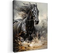 MuchoWow© Impressions sur Toile 60x80 cm Deco Tableau Murale Decoration Salon Peinture Tableaux Chambre Toiles Maison Chevaux - Noirs - Blancs - Animaux