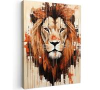 MuchoWow© Impressions sur Toile 60x80 cm Deco Tableau Murale Decoration Salon Peinture Tableaux Chambre Toiles Maison Tête De Lion - Lignes - Crème
