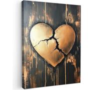 MuchoWow© Impressions sur Toile 60x80 cm Deco Tableau Murale Decoration Salon Peinture Tableaux Chambre Toiles Maison Coeur - Or - Bois - Amour