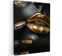 MuchoWow© Impressions sur Toile 60x80 cm Deco Tableau Murale Decoration Salon Peinture Tableaux Chambre Toiles Maison Or - Lèvres - Portrait - Abstrait - Luxe