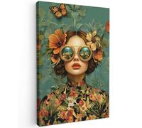 MuchoWow© Impressions sur Toile 60x90 cm Deco Tableau Murale Decoration Salon Peinture Tableaux Chambre Toiles Maison Femme - Fleurs - Papillons - Nature - Vintage