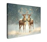 MuchoWow© Impressions sur Toile 70x50 cm Deco Tableau Murale Cadeau Noel Decoration Salon Peinture Tableaux Chambre Toiles Maison Magie de Noël - Forêt d'hiver - Renne
