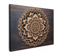 MuchoWow© Impressions sur Toile 70x50 cm Deco Tableau Murale Decoration Salon Peinture Tableaux Chambre Toiles Maison Mandala - Bois - Fleurs - Marron
