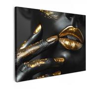 MuchoWow© Impressions sur Toile 70x50 cm Deco Tableau Murale Decoration Salon Peinture Tableaux Chambre Toiles Maison Or - Lèvres - Portrait - Abstrait - Luxe