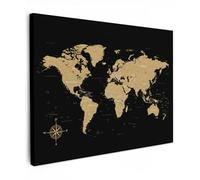 MuchoWow© Impressions sur Toile 70x50 cm Deco Tableau Murale Decoration Salon Peinture Tableaux Chambre Toiles Maison Carte du Monde - Beige - Noir