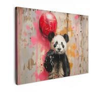 MuchoWow© Impressions sur Toile 70x50 cm Deco Tableau Murale Decoration Salon Peinture Tableaux Chambre Toiles Maison Graffiti - Panda - Ballon - Street art - Banksy